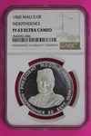 1960 Pf 63 Ultra Cameo Mali 10 Francs Independence Ngc Certified Graded 1309. Fixed Price $129.31.